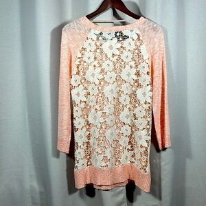 Cupio peach pink light weight sweater with full lace back